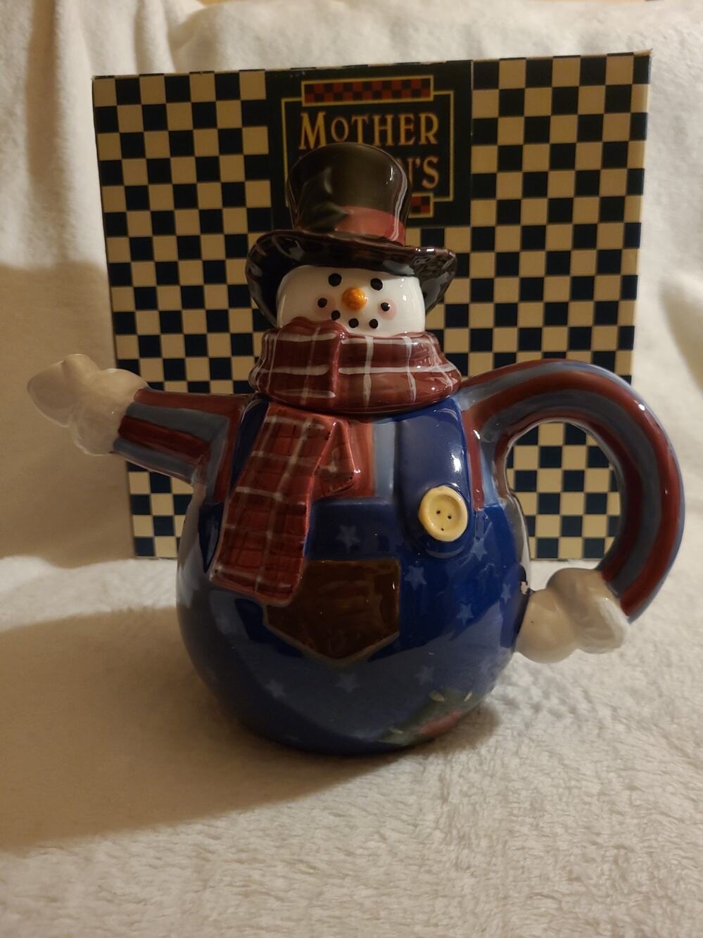 Vintage Mother Brown's Snowman Teapot Coynes & Company Holiday Winter MINT Box